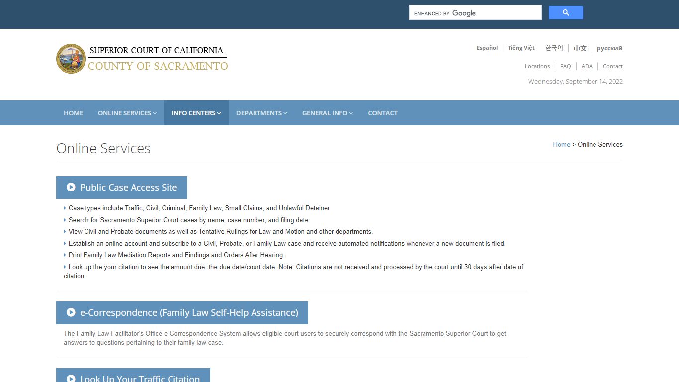 Online Services: Sacramento Superior Court - California